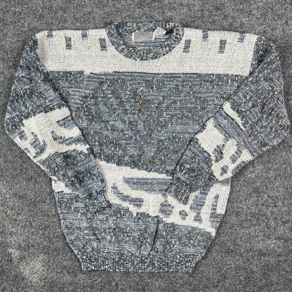 Method Sweater Mens Size L Blue Gray Knit Pattern Crewneck Vintage Retro